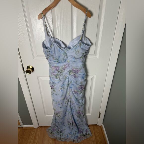 House of CB Lini Blue Floral Print Mesh Maxi Dress XL - Picture 6 of 11
